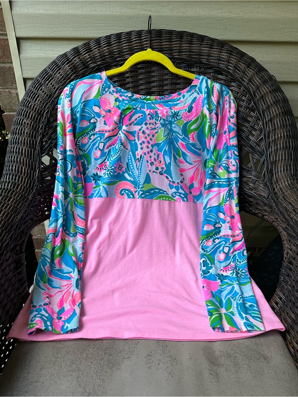 Lilly Pulitzer Finn Top Long Sleeve Turquoise Oasis Golden Hour M